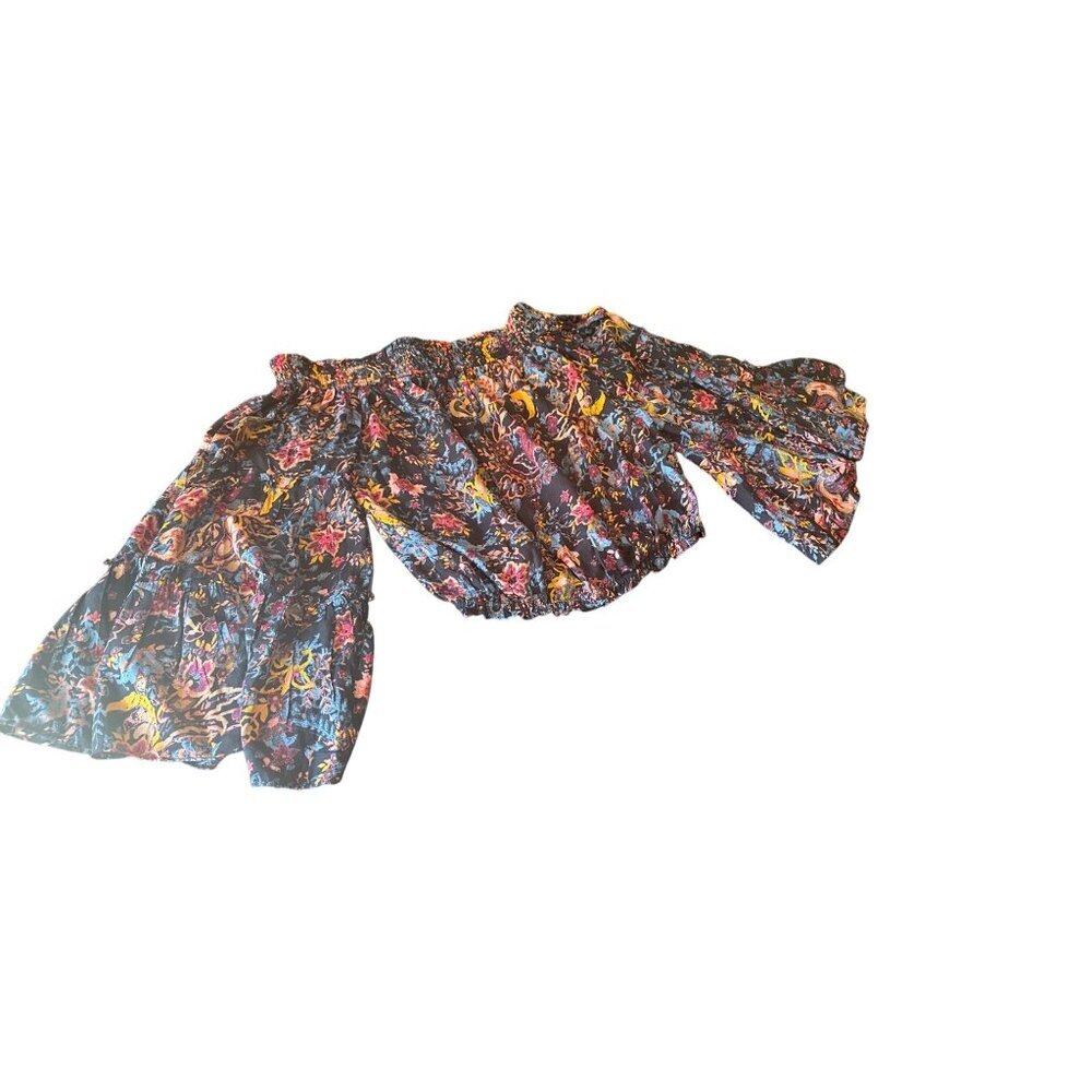 Free‎ People Floral Print Viscose Smocked Off shoulder Top XS Boho Cottage